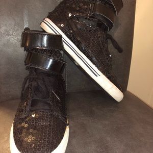 Black sequin supra sneakers